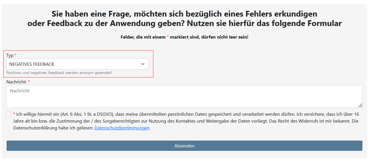 Wie stelle ich eine Frage, erkundige mich nach einem speziellen Fehler oder äußere Feedback zu der Anwendung?